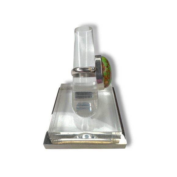 Vintage Green Copper Turquoise Sterling Silver Ring Size 5 - Picture 3 of 8